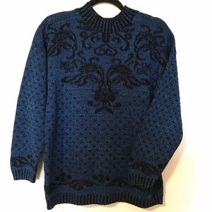 Vintage 80’s Elegant Blue Patterned Women's Sweater